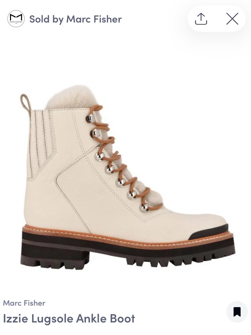 Marc Fisher Izzie Lugsole Ankle Boot in Cream